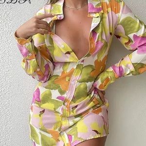 loose floral button down dress